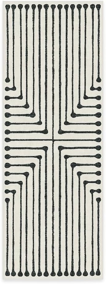 RUGGABLE x Jonathan Adler Machine Washable Modern Runner Rug – Inkdrop Black & Ivory 2.5x7, Stain-Resistant, Non-Slip – Washable Rug for Hallway, Entryway, Living Room & Kitchen–with Standard Pad