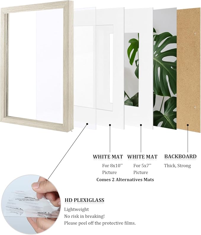 Egofine 11x14 Picture Frame Made of Solid Wood Covered by Plexiglass, Display Pictures 5x7/8x10 with Mat or 11x14 Without Mat for Table Top Display and Wall Mounting Photo Frame, Distressed Wood Grain