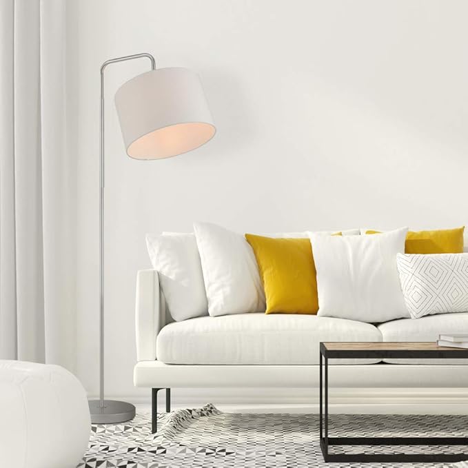 GLOBE Electric 67396 Barden 58" Floor Lamp, Silver, White Fabric Shade, On/Off Socket Rotary Switch