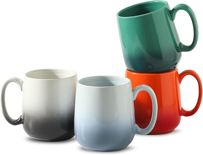 Hasense Coffee Mugs, 15 OZ Ceramic Coffee Cups With Handle, Large Mugs for Latte, Milk, Microwavable & Dishwasher Safe, Assorted Colors