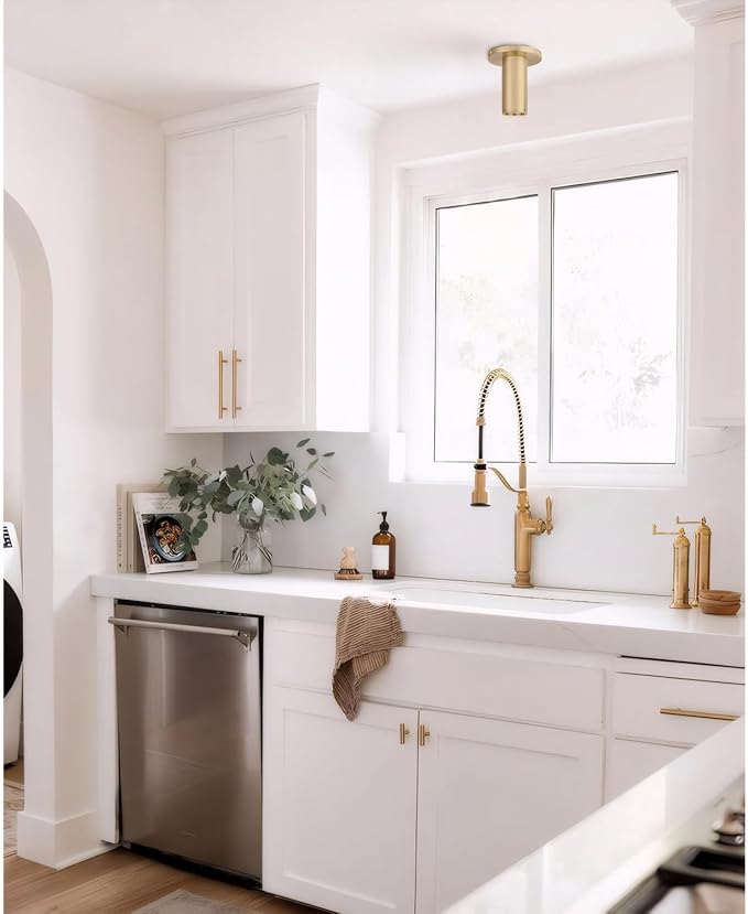 Brass Cylinder Ceiling Light Fixture, Flush Mount LED Dimmable Spot Light, Living Room Hallway Kitchen Dining Room Foyer