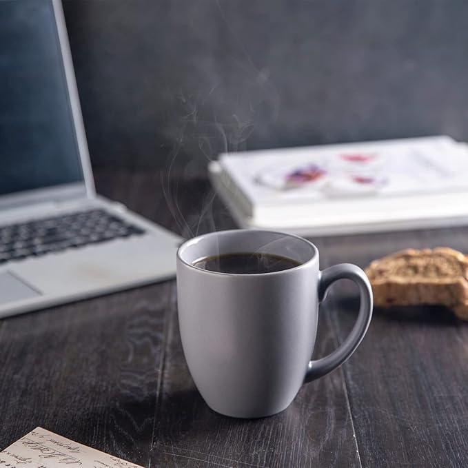 AmorArc 12 oz Coffee Mugs Set of 6, Ceramic coffee mugs with large handle for Men Women, Coffee Mugs for Coffee,Tea,Latte,Cocoa. Easy to Hold&Clean, Dishwasher&Microwave Safe, Matte Grey