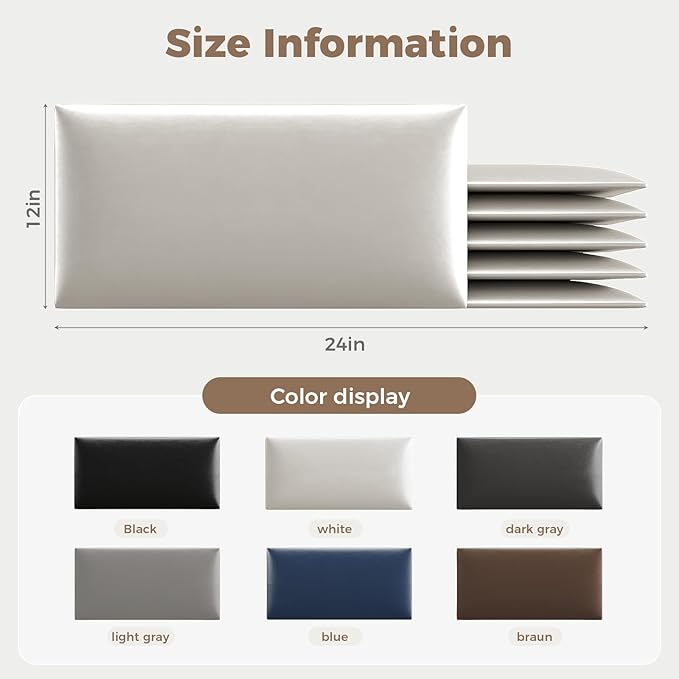 12-Piece Wall Mount Headboard Kit - White Peel and Stick Upholstered Headboard for Queen Size Bed, Floating Bed Backboard, 24" x 12" Panels, Artificial Leather