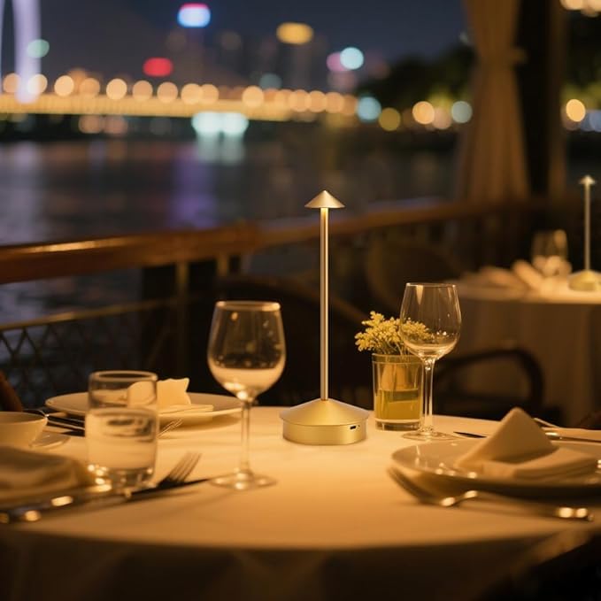 EJQ Cordless Table Lamp,Portable LED Table Light, Rechargeable 6000mAh Battery Operated, 3 Color Stepless Dimming Up Touch Lamp for Restaurant/Bedroom/Bars/Outdoor Party/Camping/Camping Light(Gold)