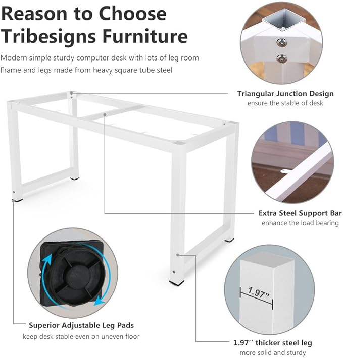 Tribesigns Computer Desk, 55 inch Large Office Desk Computer Table Study Writing Desk for Home Office, White + White Leg