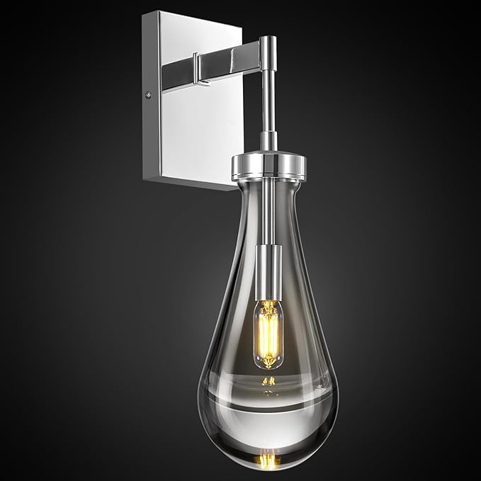 Raindrop Wall Sconces Chrome Sconces Wall Decor Modern Brass Wall Lighting Glass Bathroom Sconces Indoor Vanity Light Wall Lamp for Bedroom Living Room Stair (1 Pack)