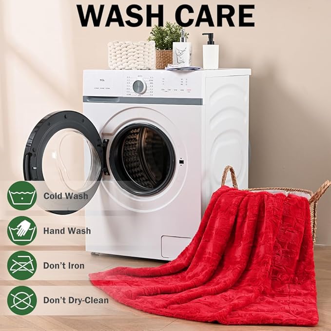 Krifey Oversized Faux Fur Blanket, Super Soft Cozy Blanket, Luxury Fluffy Throw Blanket Fuzzy Bed Throw, Plush Christmas Birthday Gifts for Women, Room Home Dorm Decor, Red, 50" x 60"