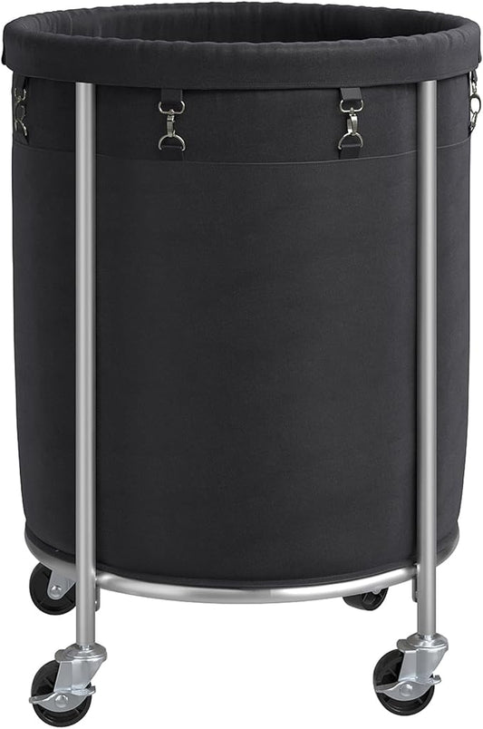 ELYKEN Laundry Hamper on Wheels, 23.6" Diameter 170L Large Capacity Laundry Basket with Removable Liner Bag, Easy Rolling Clothes Cart with 4 Casters and 2 Brakes, Sturdy Metal Frame, Black