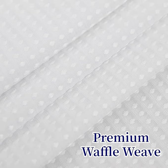 No Hooks Required Waffle Weave Shower Curtain with Snap in Liner-Hotel Grade Waterproof & Mesh Top Window Spa Like Small Stall Bath Curtain Machine Washable Heavy Duty 54Wx80L White