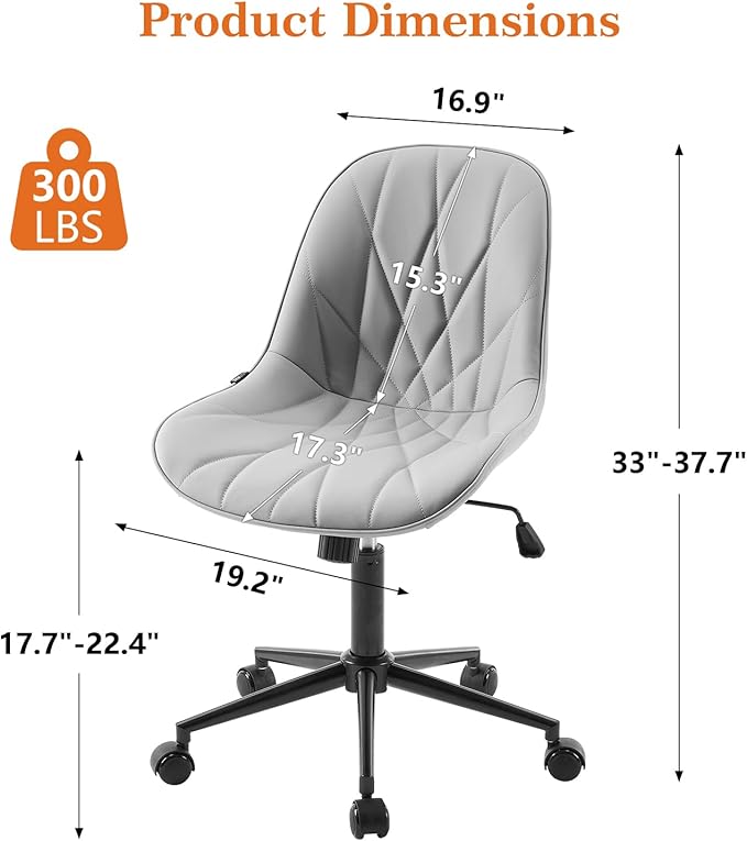 Rowill Modern Office Chair - Ergonomic Swivel Leather Desk Chair with Curved Backrest, Height Adjustable Rolling with Wheels, Perfect for Study Room & Office, Gray