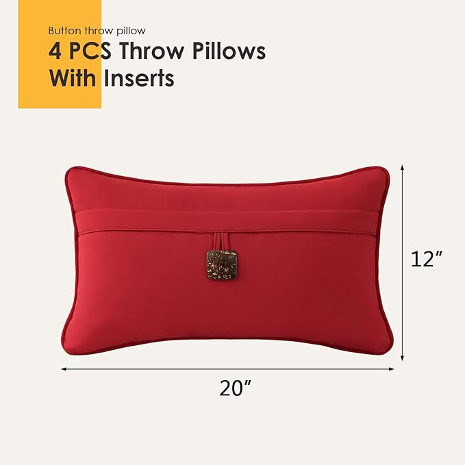 Outdoor Sunbrella Decorative Pillows with Coconut Button Pack of 4, 20" x 12" Outdoor Pillow Set for Couch Bed Throw Patio Sofa, Canvas Jockey Red
