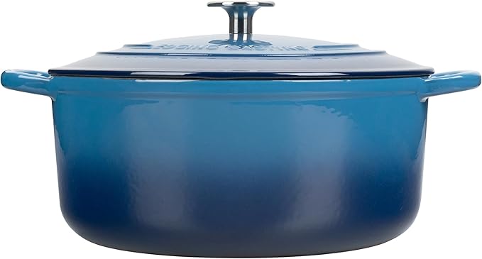 Enameled Cast Iron Dutch Oven Pot with Lid, 7 Quart, Round Dutch Ovens for Bread Baking, Bread Oven, Oven Safe up to 500°F, Lake Blue