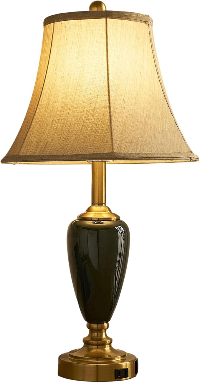 24" Ceramic Table Lamp with 3 Way Dimmable Touch Lamps - 2 USB Ports & AC Outlet Bedside Lamps, Modern Nightstand Lamp for Bedroom Living Room Office (Bulb Included)