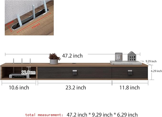 Pmnianhua Floating TV Stand with Doors,47'' Wall Mounted TV Cabinet,Floating Media Console Wall TV Console Under TV Entertainment Shelf with Storage for Bedroom Living Room (Walnut)