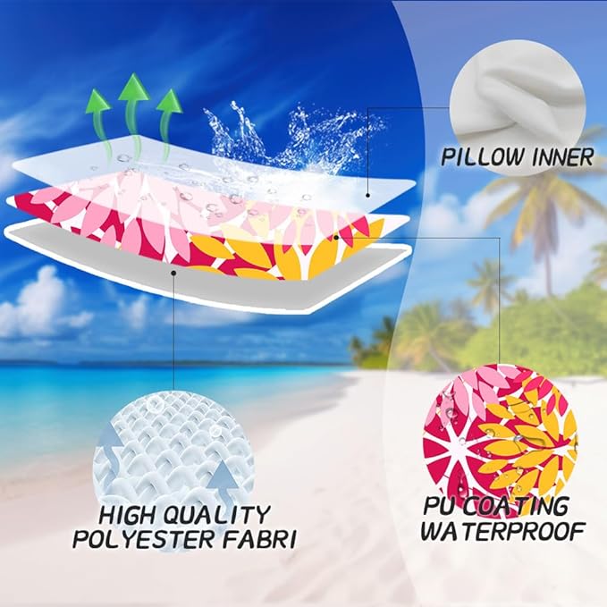 DFXSZ Outdoor Pillow Covers 16x16 Inch Set of 2 Pink Yellow Flower Decorative Waterproof Summer Outdoor Valentines Pillow Covers for Patio Funiture Garden Couch 168J16