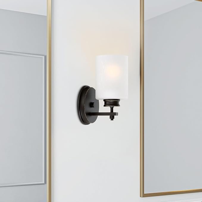 Kira Home Phoebe 8" Modern Wall Sconce/Vanity Light + Frosted Seeded Glass Shade, Oil-Rubbed Bronze Finish