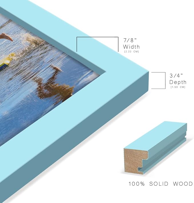 Renditions Gallery 5x7 inch Picture Frame High-end Modern Style, Made of Solid Wood and High Definition Glass Ready for Wall and Tabletop Photo Display, Blue Frame