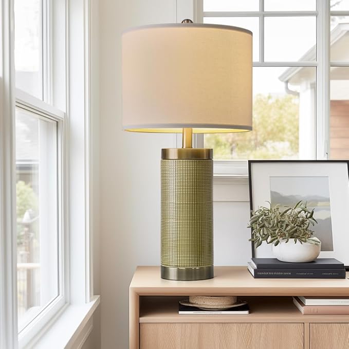 24.5" Modern Ceramic Light-Green Single Bedside Lamp for Bedroom Decor Farmhouse Table Lamp for Living Room Office Dorm