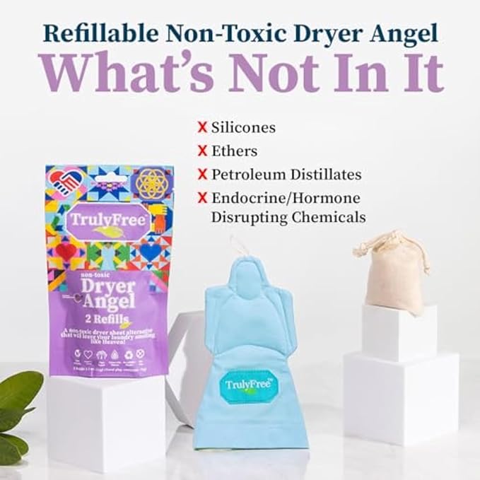 Dryer Angel - Natural Dryer Sheet Alternative, Non-Toxic Reusable Fabric Softener Sheets and Scent Booster, Safe for Babies and Sensitive Skin, Laundry Room Essentials - 2 Packs + 2 Refills