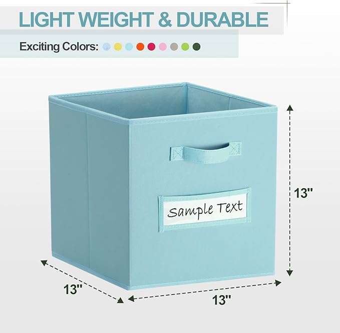 artsdi 13x13 storage cube bins (Set of 10) Foldable Fabric storage cubes with 10 Labels Window Cards & a Pen,13 inch cube storage bins,Closet Organizers for Shelves,Cubby Organizer Boxes,Blue