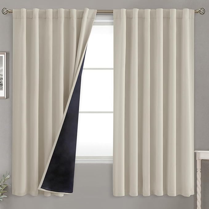 BGment 100% Room Darkening Thermal Insulated Blackout Curtains 63 Inches Long with Liner, Rod Pocket and Back Tab Double Layer Noise Reduce Curtains for Bedroom (52 x 63 Inch, 2 Panels, Cashmere)
