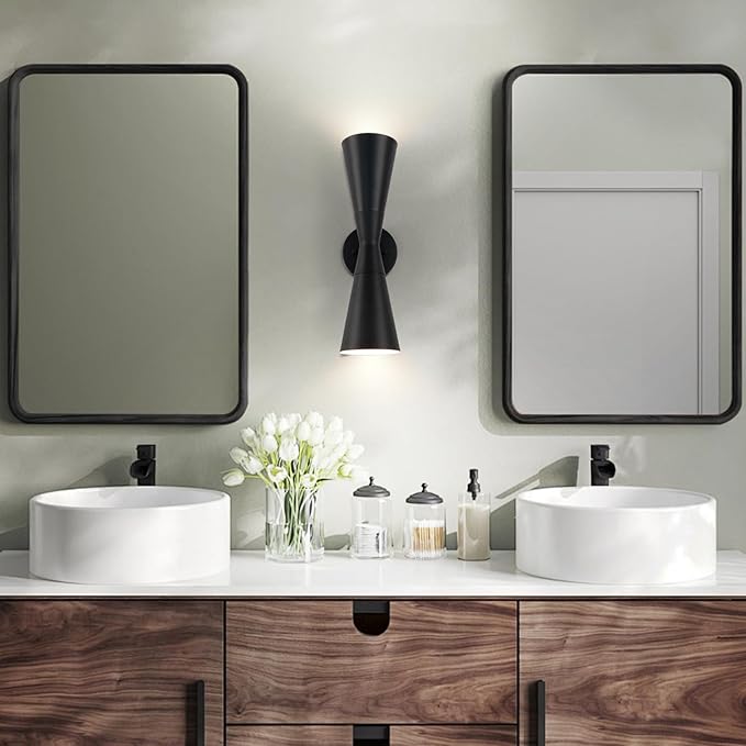 Wall Sconces Set of Two, Bathroom Sconces Wall Lighting 15 inch Black Modern Sconces Wall Decor Set of 2 Indoor Wall Light Fixtures for Living Room Hallway Staircase Bedroom Hardwired