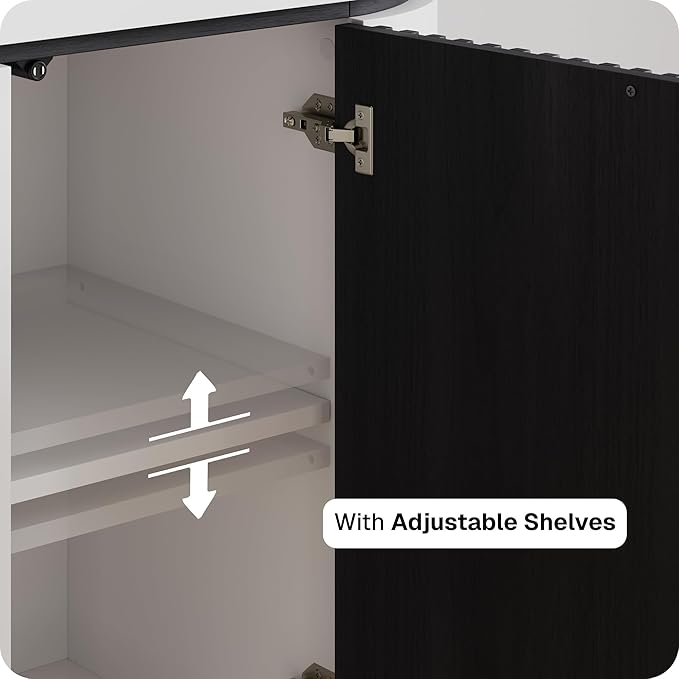 BELLEZE 76" Curved Profile TV Stand with 36" Electric Fireplace, Large Entertainment Center with Storage for TVs up to 80", Modern Media Console Fluted TV Cabinet for Living Room, White