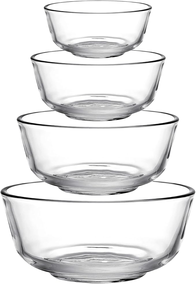 Glass Mixing Bowls Set of 4 - Stackable Kitchen Prepping, Baking, Cooking Prep, Serving Bowls - Dishwasher, Microwave and Freezer Safe (0.29QT, 0.62QT, 1.22QT, 2.2QT)
