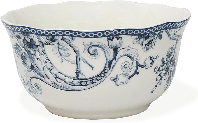 222 Fifth Adelaide 16-Piece Square Floral Dinnerware Set – Service for 4, Blue & White Porcelain Plates & Bowls, for Everyday Dining & Entertainment, Microwave & Dishwasher Safe, Chip Resistant