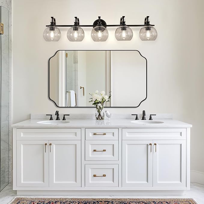 ANDY STAR Black Vanity Light, 5-Light Bathroom Light Fixture, 35" Large Bathroom Lighting Over Mirror, Industrial Wall Sconce, Perfect for Big Bathrooms, Double Vanities, Long-Length Elegant Design