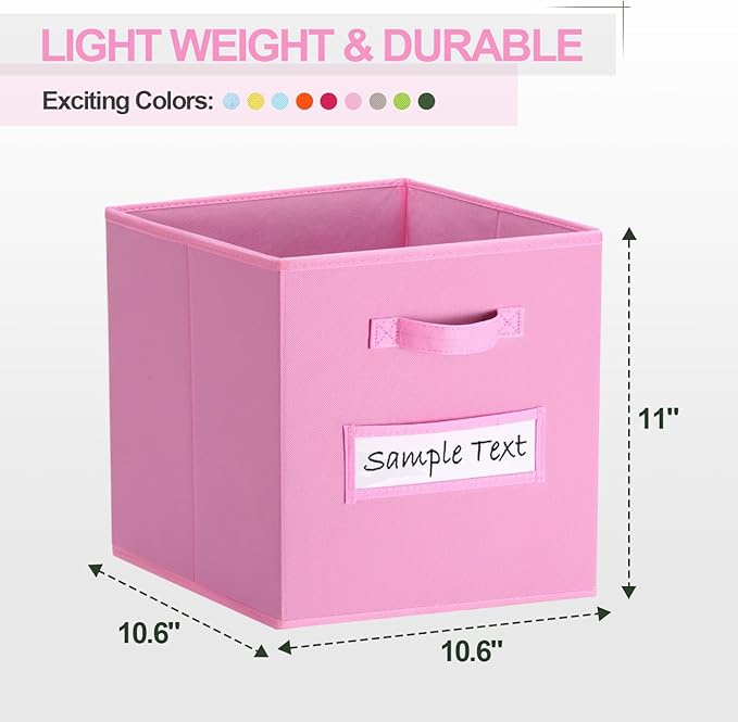 artsdi 11x11 storage cube bins (Set of 10) Foldable Fabric storage cubes with 10 Labels Window Cards & a Pen,11 inch cube storage bin,Closet Organizers for Shelves,Cubby Organizer Boxes,Light Pink