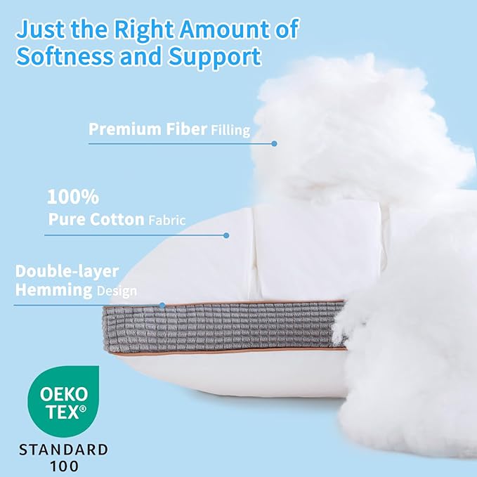 YOUR MOON Soft Pillow Standard for Sleeping, Super Soft Support Down Alternative Pillow, 100% Cotton Shell Luxury Comfy Fluffy Bed Pillows for Sleep(White)