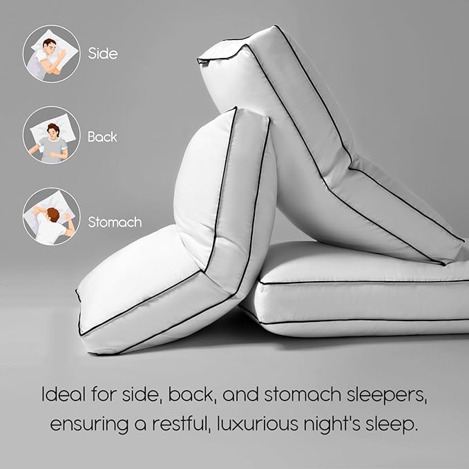 Feather Down Pillows King Size Set of 2, Hotel Quality Bed Pillows for Sleeping, Down Surrounded Soft Flat Gusseted Pillow for Back, Stomach or Side Sleepers, Flat/Soft, 20" x 36"