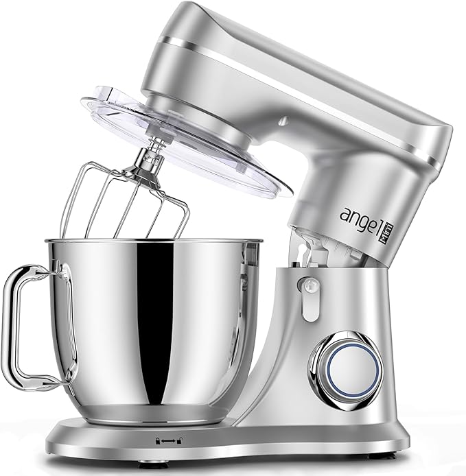Mini Angel Stand Mixer,10-Speed 5QT Kitchen Electric Mixer,Tilt-Head Food Mixer with Dough Hook, Wire Whisk, Flat Beater, Stainless Steel Bowl (Silver)