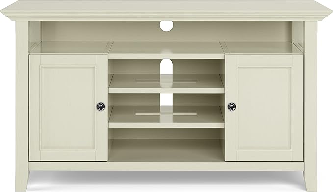 SIMPLIHOME Amherst 54-inch Wide Solid Wood TV Stand in Antique White, Transitional-Style Media Console for Living Room with Adjustable Shelves and Cable Management