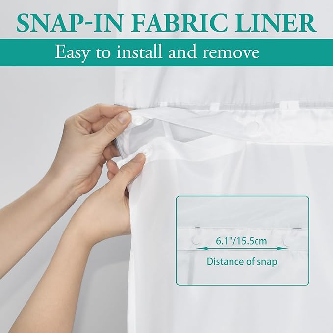 No Hook Ombre Dark Grey Striped Long Shower Curtain with Snap in Fabric Liner Set - Hotel Shower Curtain and Liner Set with See Through Mesh Top Window,Machine Washable, 71x86 INCH