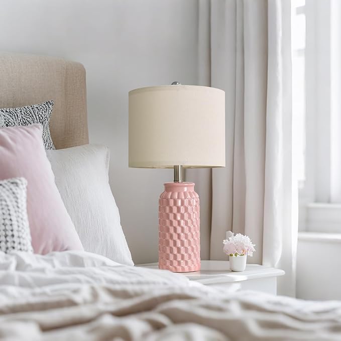 20.5" Pink Table Lamps Set of 2,Modern Farmhouse Bedside Lamps - Ceramic Nightstand Lamps for Bedroom,Boho Living Room End Tables,Small Office Desk Lamp