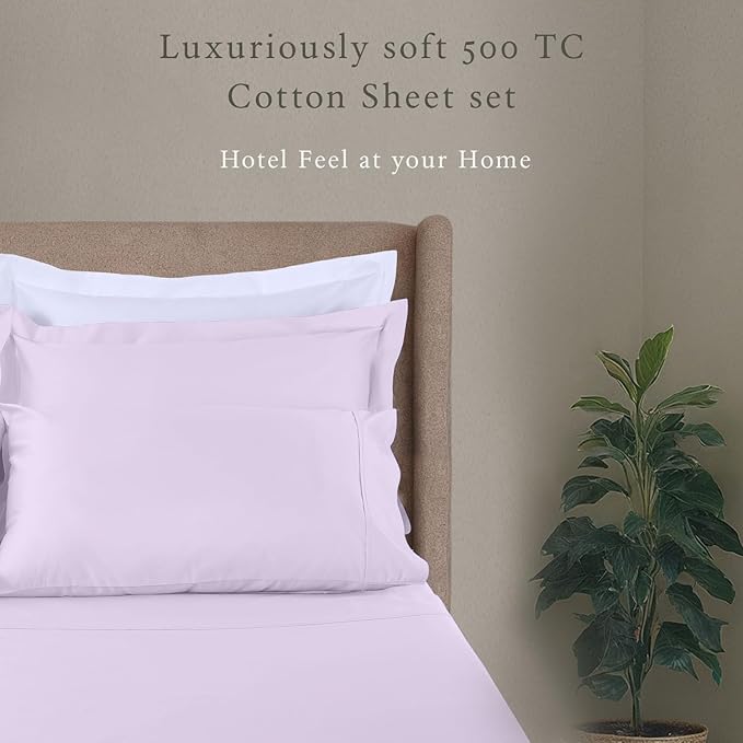 Threadmill Cotton Twin XL Sheets Set, Soft 100% Cotton, Cooling Bed Sheets with Deep Pocket Snug Fit Elastic, 500 Thread Count, 3-Pc, Hotel Quality Bed Sheets, Beats Egyptian Cotton Claim, Lilac