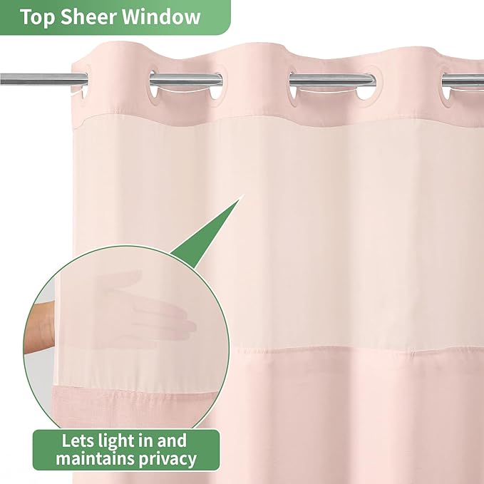 Blush No Hook Shower Curtain with Snap-in Fabric Liner Set,Slub Textured Fabric Shower Curtains for Bathroom,Hotel Style Modern Shower Curtain,Water Repellent & Washable,71x74(72)
