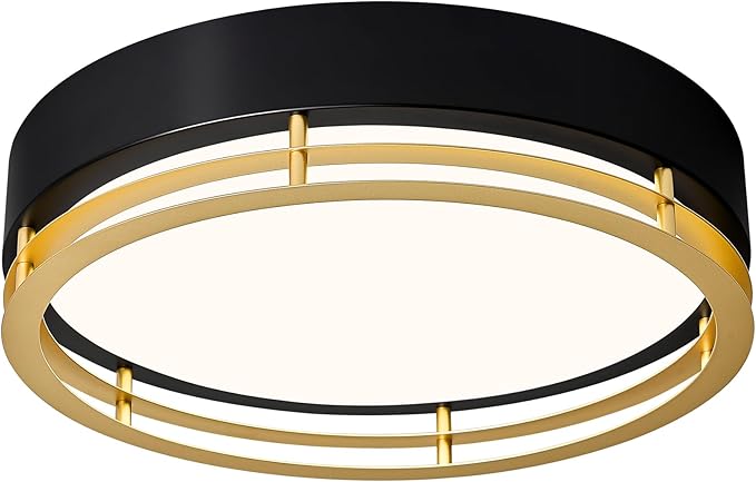 Dimmable Black and Gold Flush Mount Ceiling Light, Modern Round LED Ceiling Lights Fixture, Kitchen Flushmount Light for Bedroom Hallway Kitchen 2700 K-6000 K 5CCT