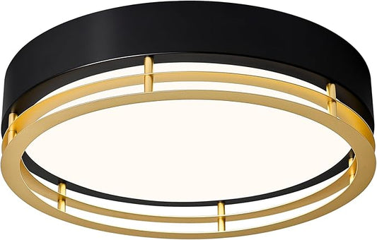 Dimmable Black and Gold Flush Mount Ceiling Light, Modern Round LED Ceiling Lights Fixture, Kitchen Flushmount Light for Bedroom Hallway Kitchen 2700 K-6000 K 5CCT