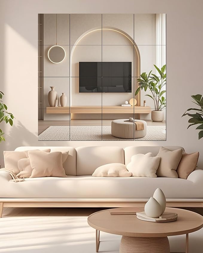 12" x 14" 16Pcs Full Length Wall Mirror Tiles, Frameless Wall Mounted Mirror Glass Wall Mirror for Home Gym, Door, Bedroom, Living Room