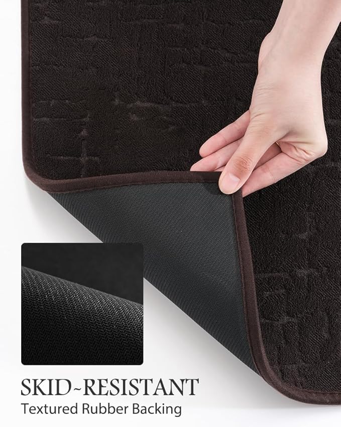 AMOAMI-Bath Mat-Absorbent Quick Dry Bathroom Floor Mats-Washable Rubber Backing Bath Mats for Bathroom Rugs Fit Under Door-Bath Rug for in Front of Sink Bathtub Shower Room, Brown 17''x59''