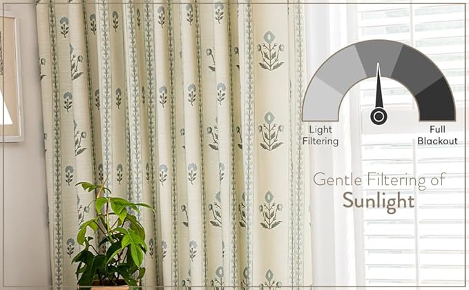 Linen Blend Pinch Pleated Curtains for Living Room, Bedroom, Dining Room - Light Filtering Curtains 2 Panels Set - Luxury & Modern Floral Printed Design - Antique White, 30" W x 108" L