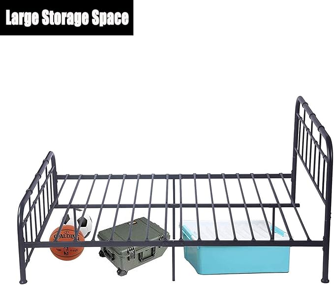 Metal Bed Frame Vintage Platform with Head Board Foot Board Mattress Foundation with Metal Slats Full Size for Bedroom School Students Kids Adults Storage Under Bed 500lbs (Black Metal, Full)