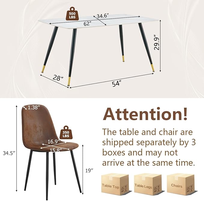Dining Table Set for 6 with Chairs, Sintered Stone Kitchen Table Top and Modern Chairs Set of 6 for Kitchen Dining Room