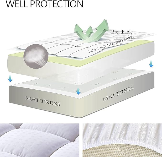 EASELAND Twin Size Mattress Pad Pillow Top Mattress Cover Quilted Fitted Cooling Protector Single Cotton Top 8-21" Deep Pocket (39x75 Inches, White)