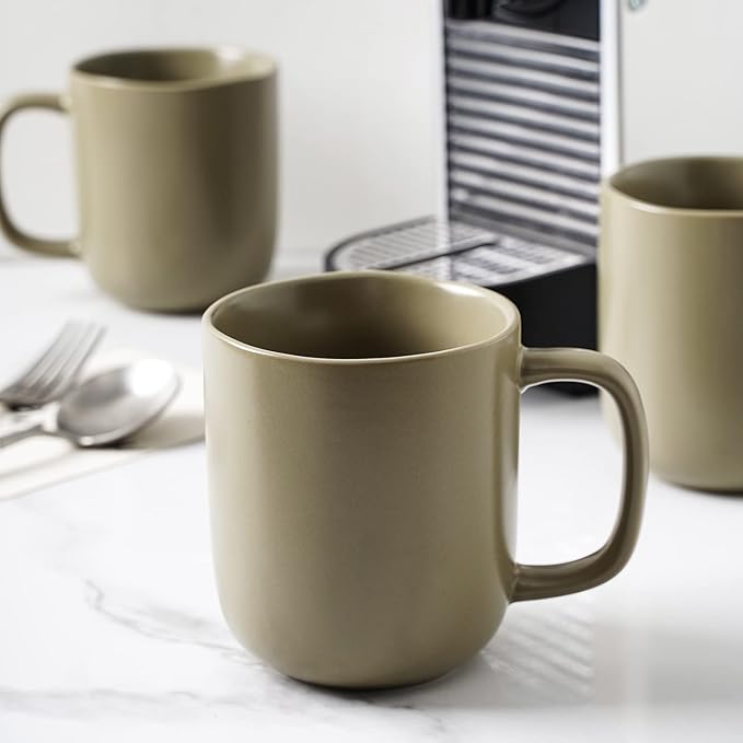 Stone Lain Stoneware Dish Set, 4 Mugs, Tom - Olive