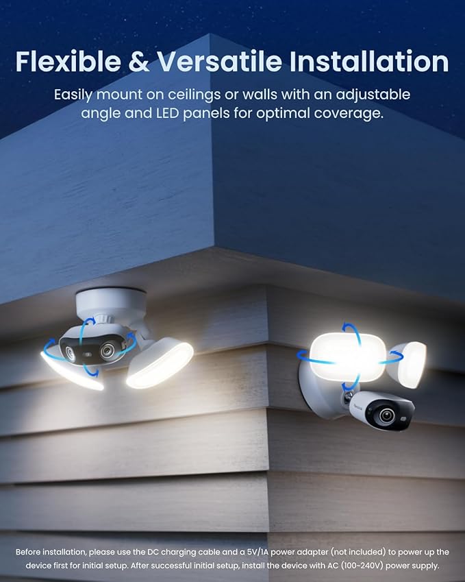 REOLINK Elite Floodlight WiFi, 4K 8MP 180° Panoramic Wired Floodlight Camera, Adjustable 3000 Lumens, Local AI Video Search, Dual-Band Wi-Fi 6, 24/7 Recording, No Monthly Fees, 100~200V AC Hardwired