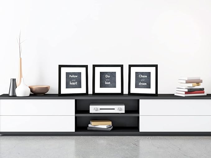 8x8 Picture Frame Set of 3 with Real Glass for Pictures 5x5 with Mat or 8x8 Without Mat, Wall Gallery or Tabletop display Photo Frames in Black